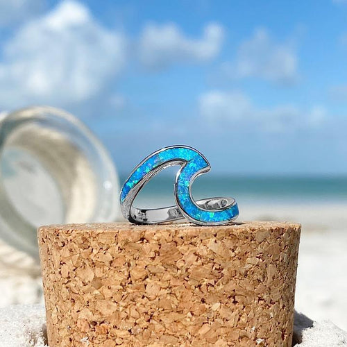 Silver Blue Opal Wave Ring