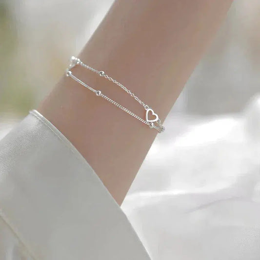 Silver Heart Bracelet with Customizable Fit