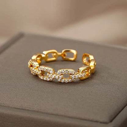 Gold Plated Chain Link Crystal Ring
