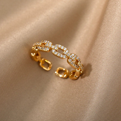 Gold Plated Chain Link Crystal Ring