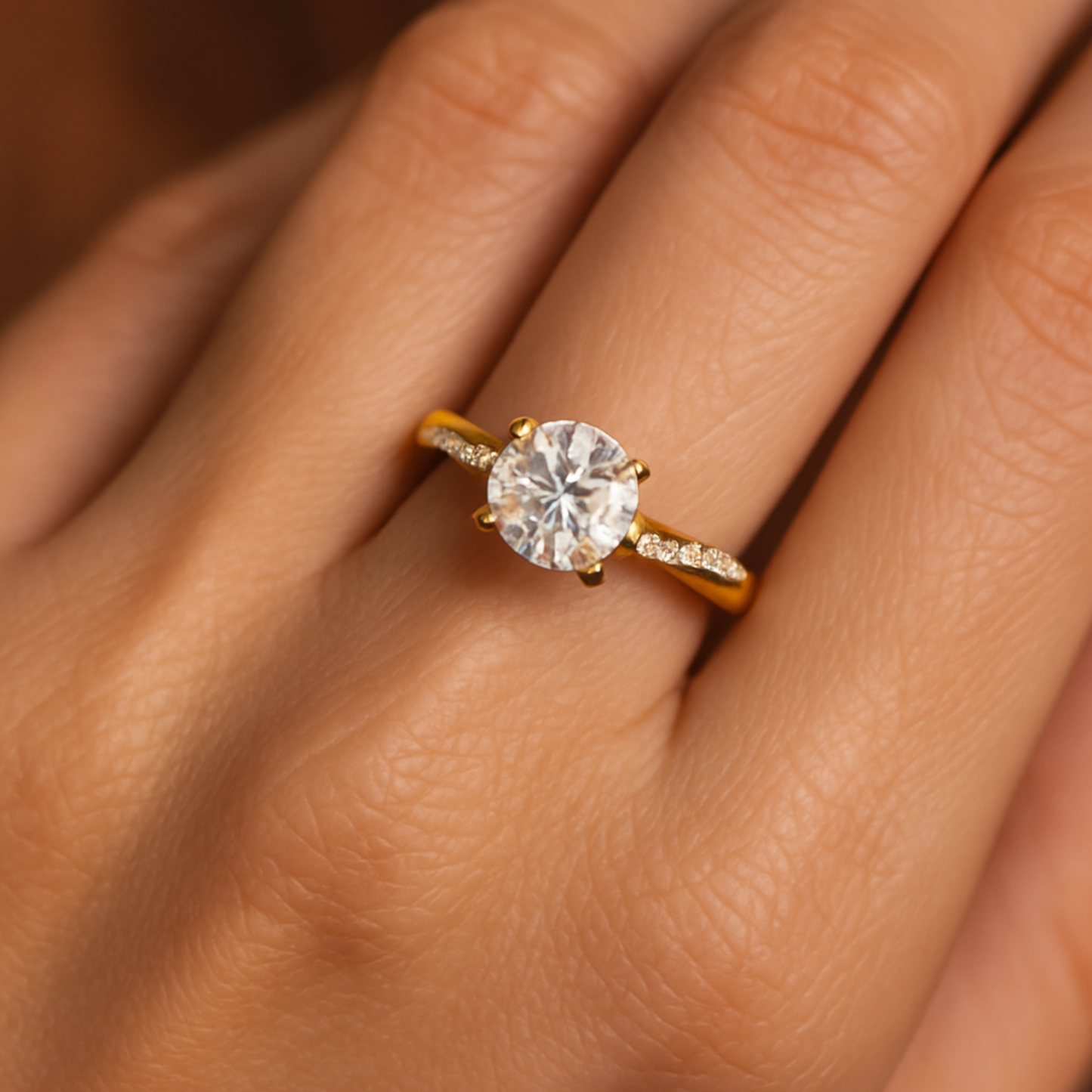 Gold Plated Solitaire Crystal Engagement Ring