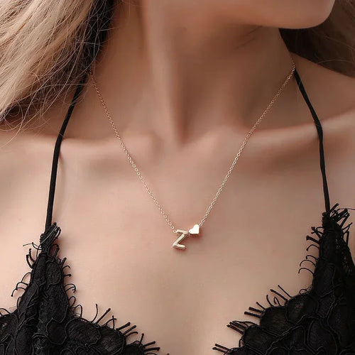 Elegant Gold Heart Initial Necklace