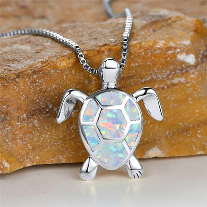 Vintage Gold Green Fire Opal Turtle Pendant Necklace
