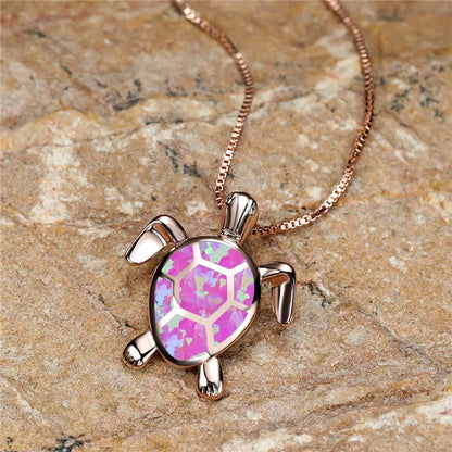 Vintage Gold Green Fire Opal Turtle Pendant Necklace