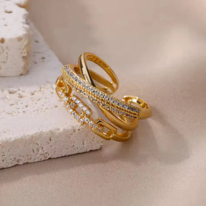 Gold Chain Link Crystal Ring