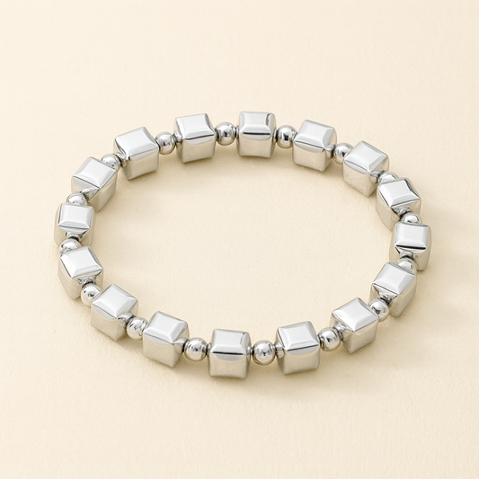 Timeless Silver Bracelet with Cubic Bead Detailing