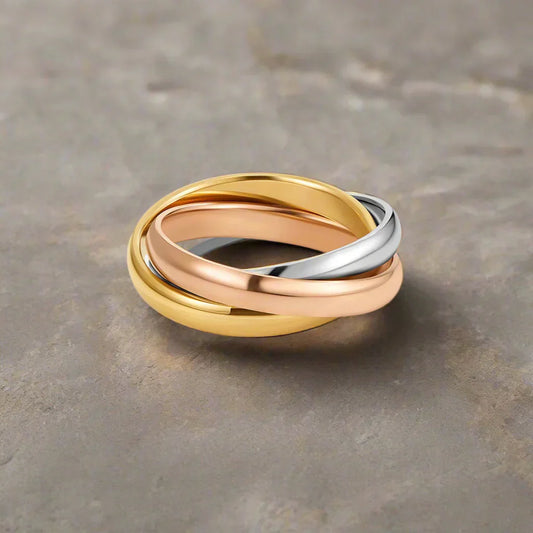 Trinity Interlocking Gold, Silver & Rose Band Ring